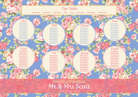 Pretty Blue Floral Table Plan