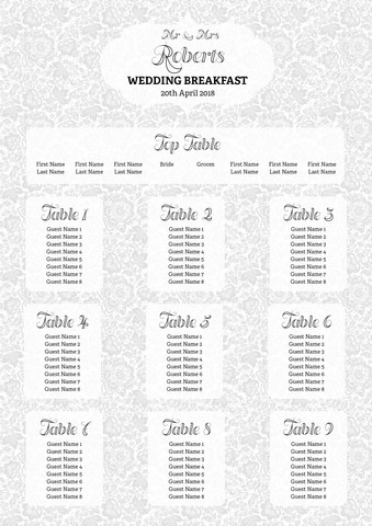 Silver Floral Table Plan