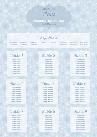Blue Christmas Snowflakes Table Plan