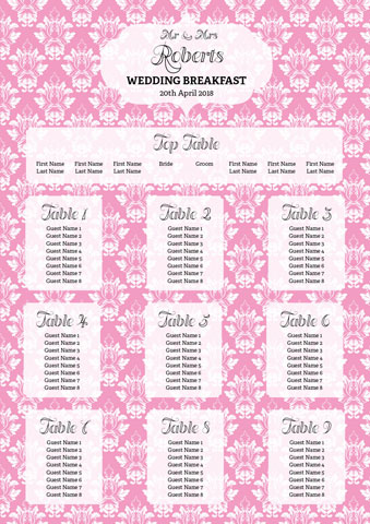 Pink Vintage Pattern Table Plan